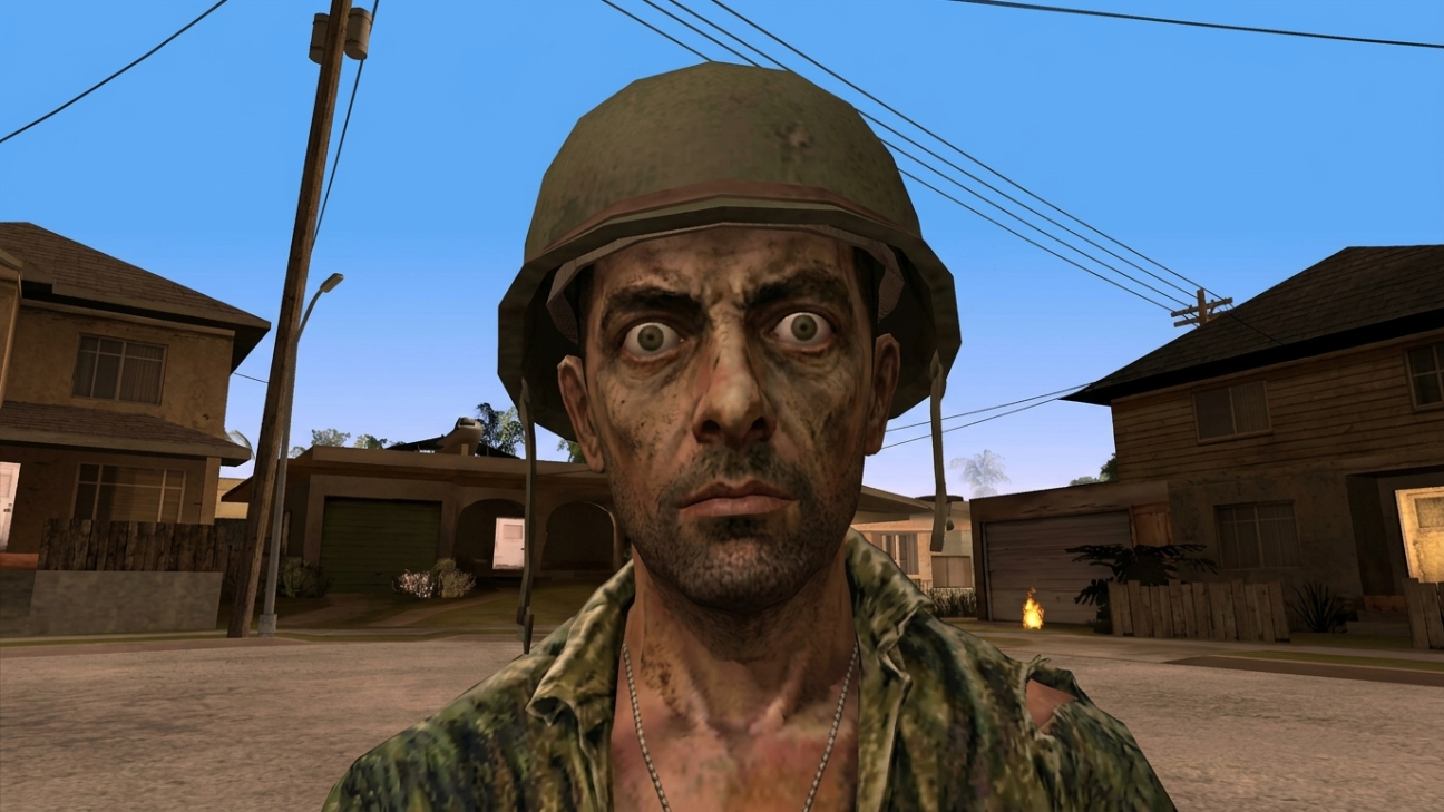 Soldier in GTA San Andreas style, thousand yard stare